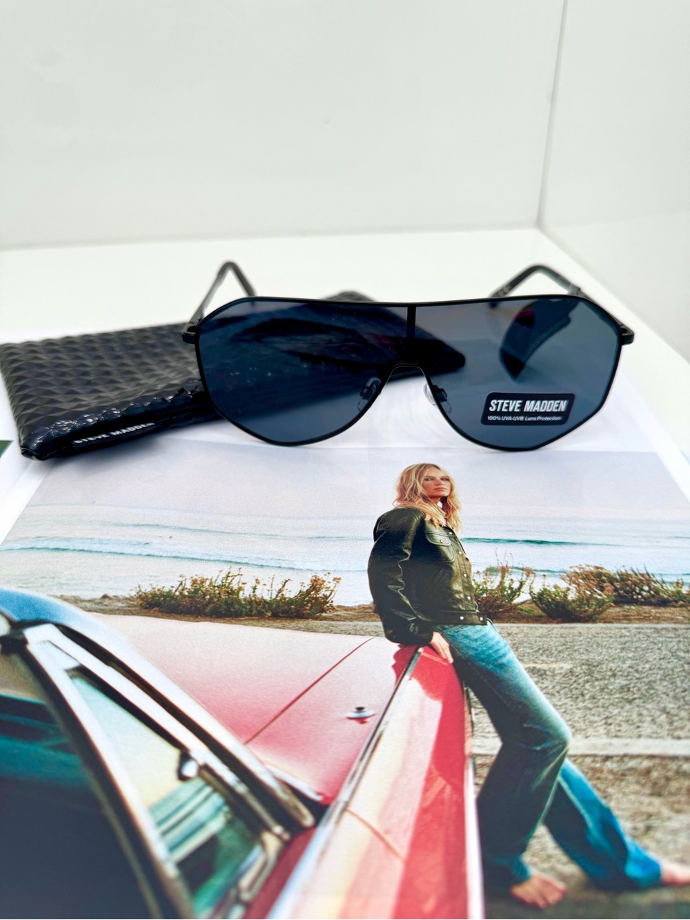 Steve Madden Black Frame with Dark Blue Lenses Aviator Sunglasses